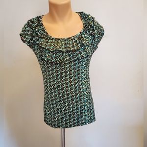 NWOT Black and Aqua Ruffle Cap Sleeved Top